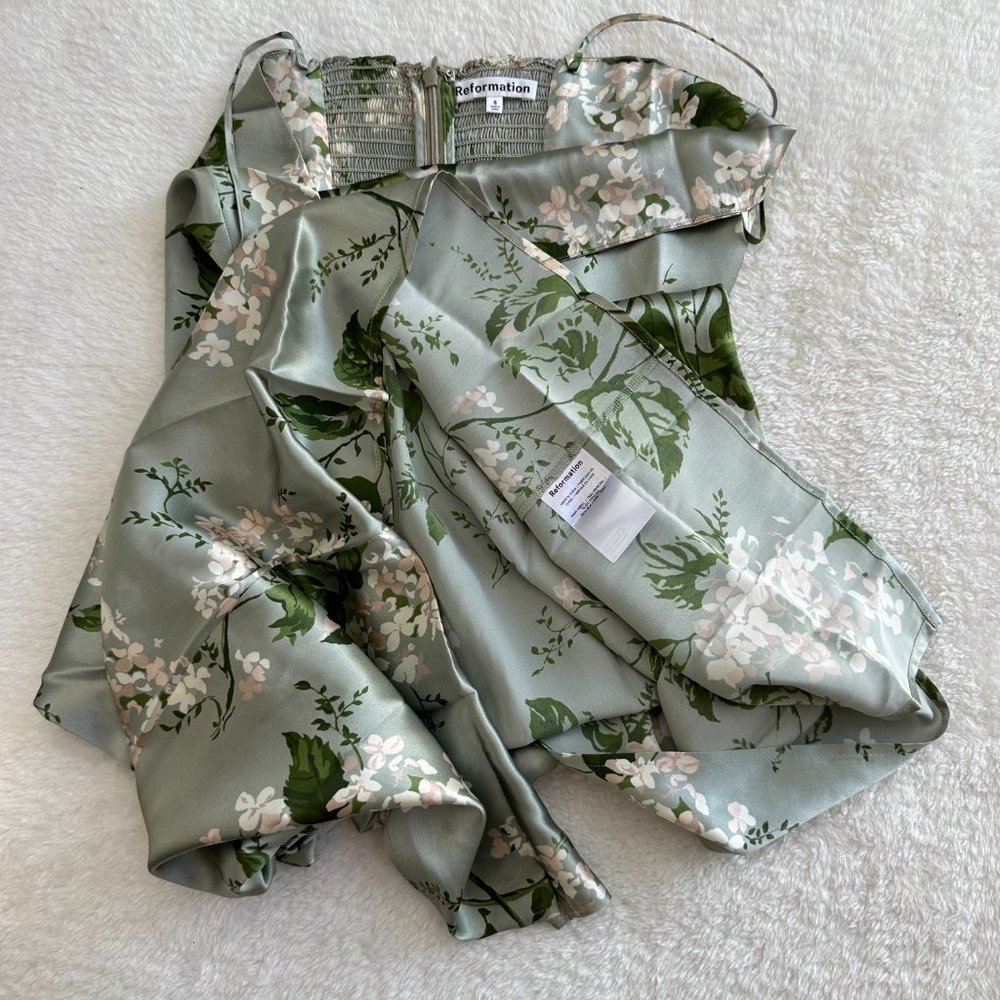 Reformation Frankie Silk Dress in Tea Garden - Picture 12 of 13